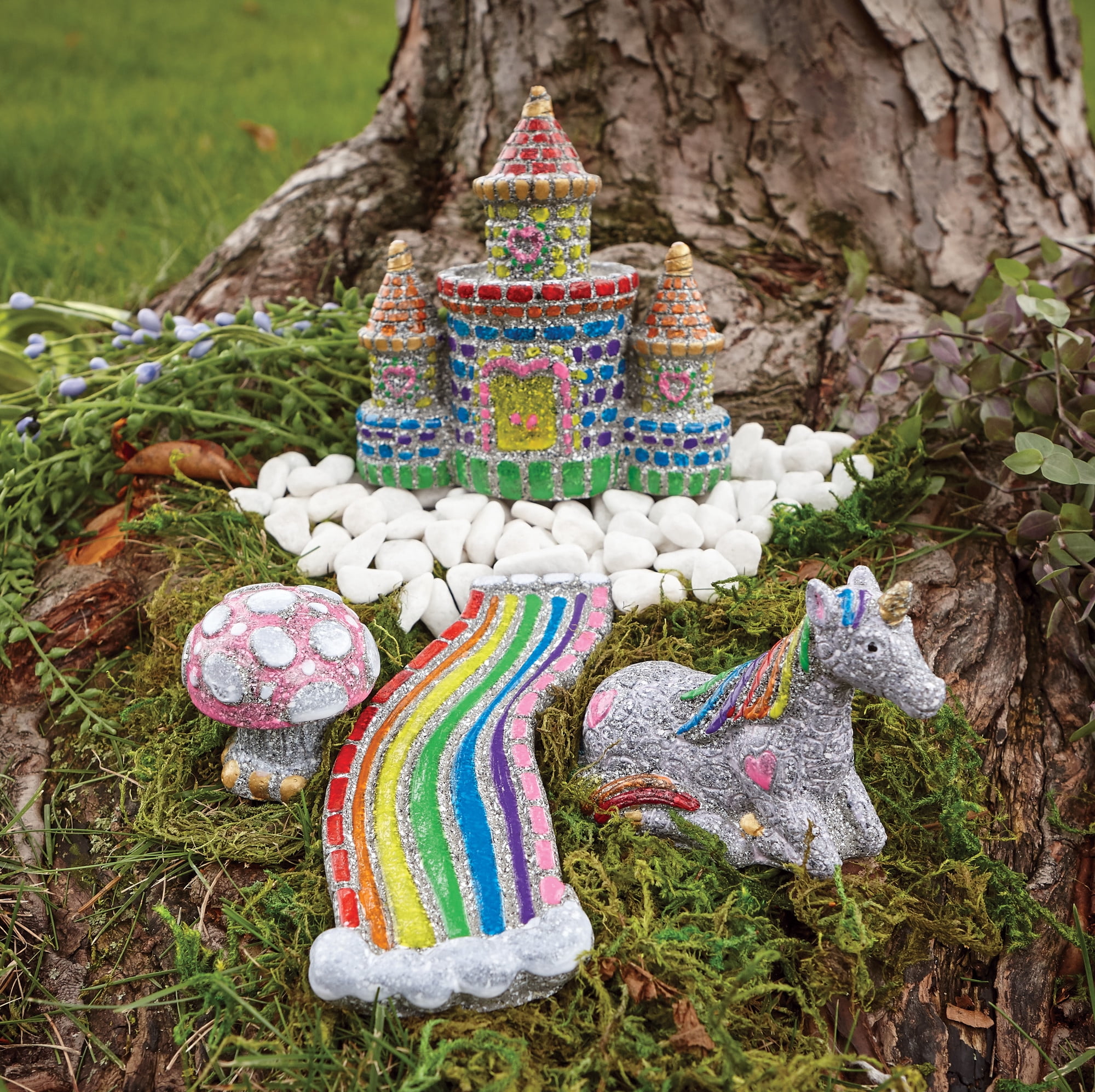 MindWare Paint Your Own Stone Unicorn Garden, Weather-Resistant Garden Rocks Paint Kit for Kids, Includes Paint, Brushes and Instructions