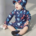 thumbnail image 2 of Xfvqtps Infant Toddler One Piece Swimsuit Back Zipper Long Sleeve Dinosaur Print Cute Sunscreen Beach Jumpsuit Bathing Suits for Boys and Girls Swimwear for 9 Months-5 Years Navy, 2 of 6