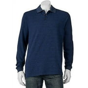 Haggar Men's Size 2XL Classic Fit Windowpane Long Sleeve Blue Marl Polo Shirt