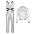 thumbnail image 4 of renvena Kids Girls Hip Hop Street Dance Performance Costume Sequins Crop Top Long Sleeve Bomber Silver 12, 4 of 5