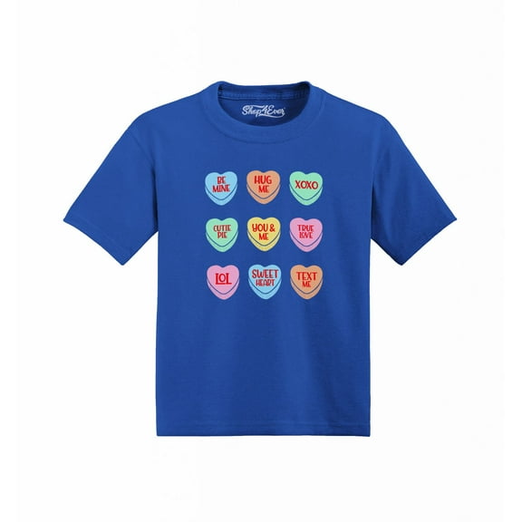 Shop4Ever Candy Hearts Conversation Heart Toddler's Cotton T-Shirt 4T Royal Blue