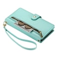 thumbnail image 5 of for iPhone 16 Case with Card Holder, Retro Premium PU Leather Shoulder Wrist Strap Zipper Kickstand Flip Cover Women Girl Wallet Phone Case for iPhone 16, Mint, 5 of 11