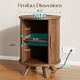 thumbnail image 2 of Round End Table with Storage, Fluted Nightstand with Charging Station, Wood Bed Side Table with Sliding Tambour Door, End Tables Living Room, Walnut, 2 of 9