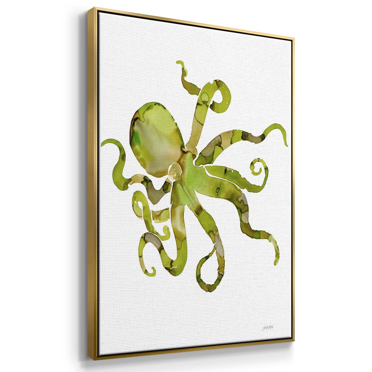 Octopus Framed Premium Gallery Wrapped Canvas - Ready to Hang - 17 x 25 - Gold Floating Frame