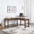 thumbnail image 3 of Pemberly Row Engineered Wood Sit-to-Stand L-Desk in Brushed Walnut Finish, 3 of 11