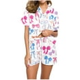 thumbnail image 2 of Xdegoge Past Orders At Two Piece Outfits Women Pajama Sets Stain Silk Pjs Shorts Sets Summer Cute Graphic Button Down Shirts Soft Comfy Casual Matching Sets Loungewear Sleep Nightwear, 2 of 5