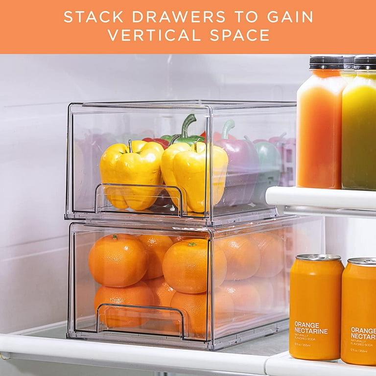 Sorbus Fridge Drawers - Clear Stackable Pull Out Refrigerator Organizer  Bins - Food Storage Containers for Kitchen, Refrigerator, Freezer & Vanity  (2 Pack