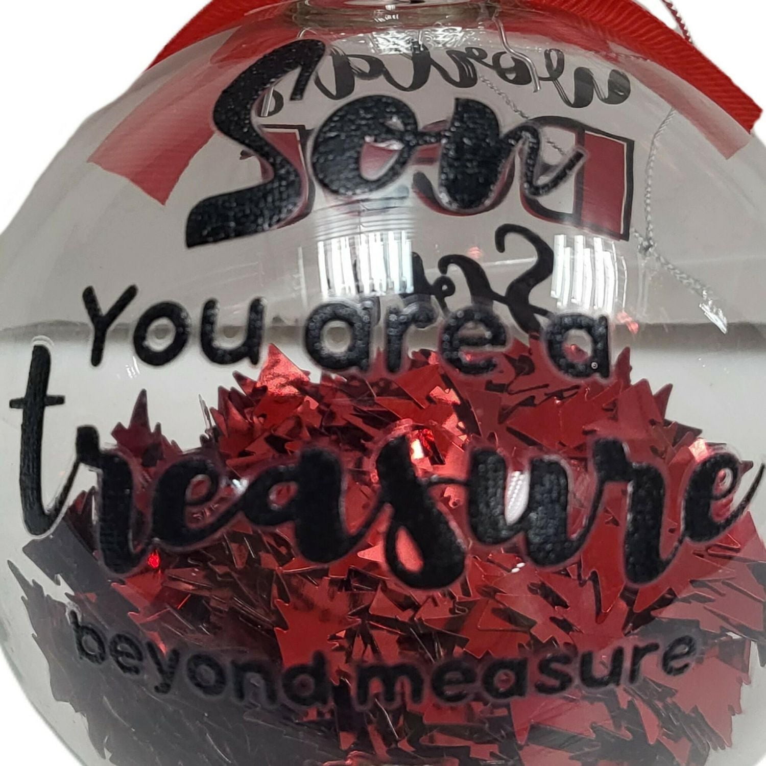 "Le meilleur fils du monde" L'ornement en verre collective rempli d’arbre transparent, 4 po, par temps des fêtes