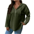 thumbnail image 3 of BiZtdJrK Womens Waffle Knit Hoodies 1/4 Zip Drop Shoulder Long Sleeve Pullover Tops Drawstring Loose Hooded Sweatshirt Army Green M, 3 of 10