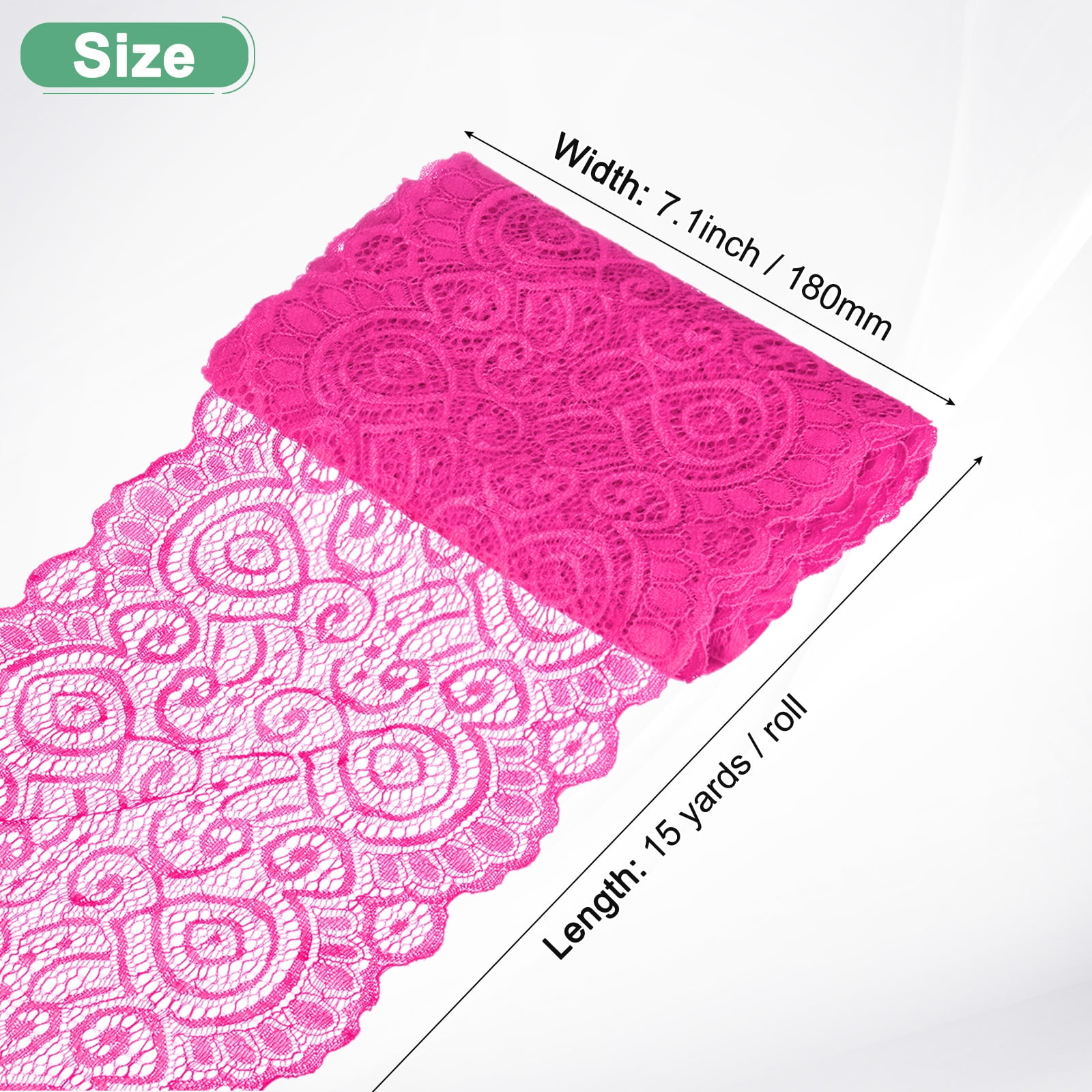 Uxcell 15 Yard 7.1" Wide Elastic Lace Fabric Ribbon Stretchy Trim Rose Red