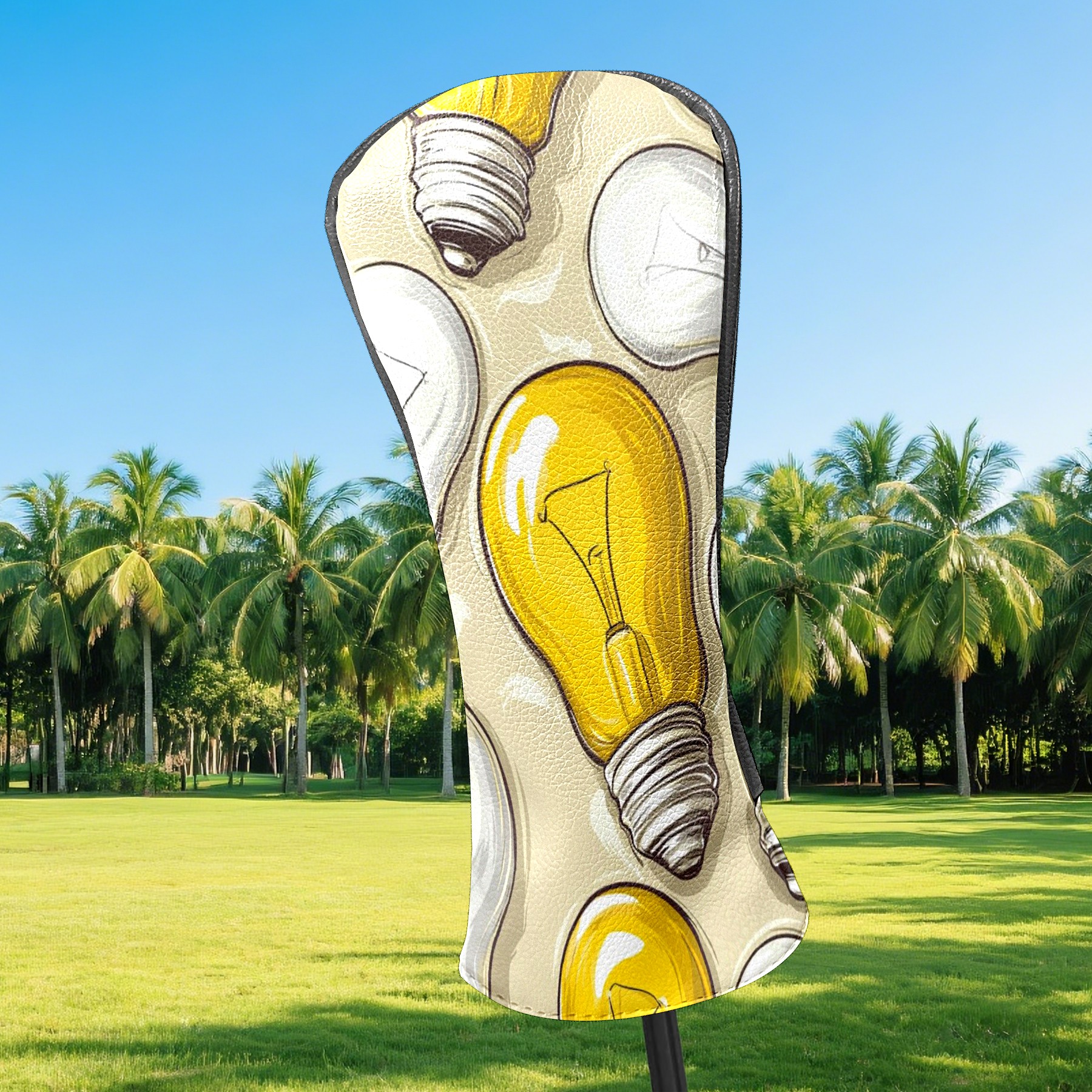 Golf Club Head Covers - Light Bulb Pattern, PU Leather, Waterproof, Fits Fairway Woods/Hybrid, Unisex, Fits Most Brands
