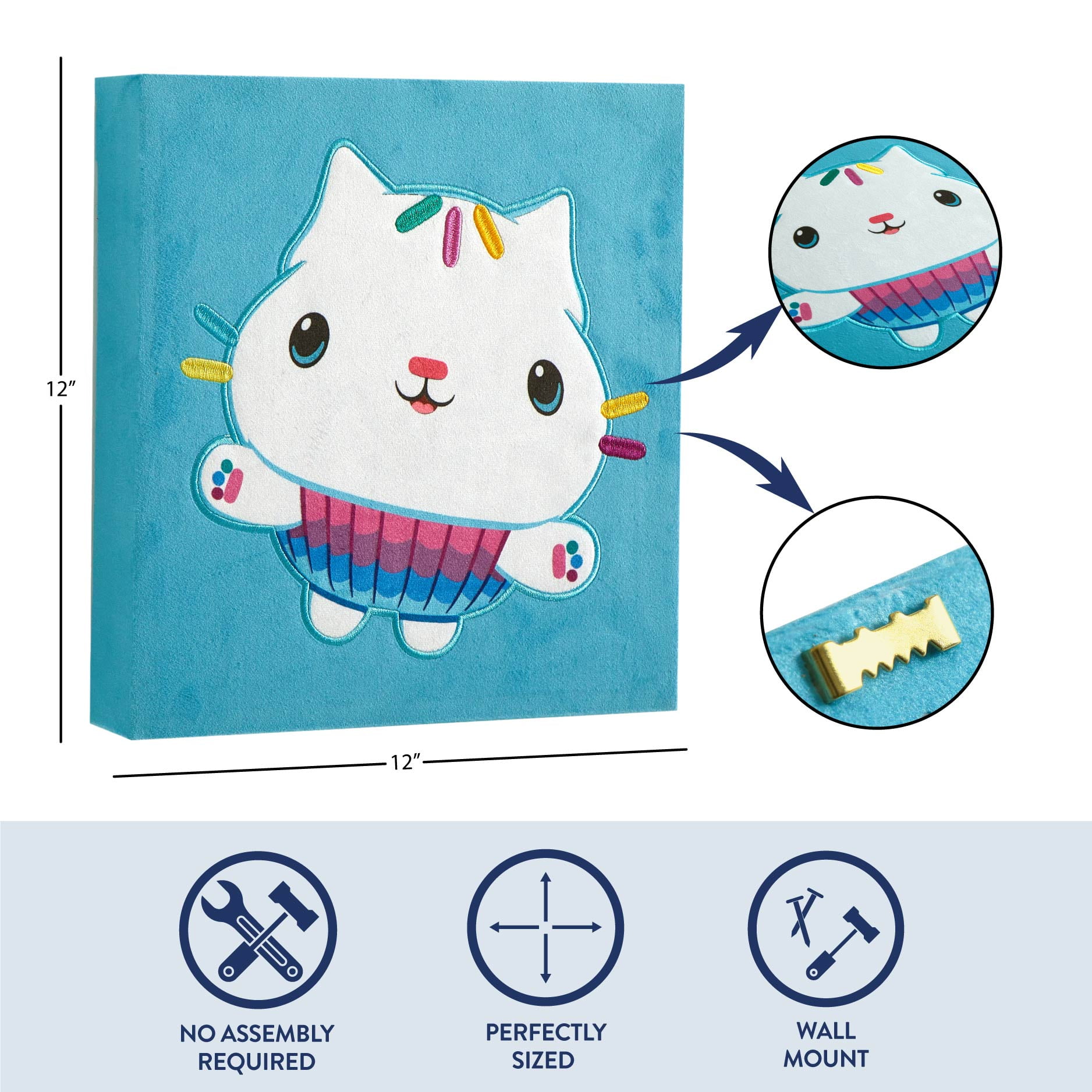 Dreamworks Gabby's Dollhouse Soft Plush Textured Wall Art for Kids, 12 x 12 Inches, Cakey Cat Design