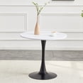 thumbnail image 4 of 31.5" Round Tulip Dining Table, White Marble Vein Top & Black Metal Base, Mid-Century Coffee Table, 4 of 15