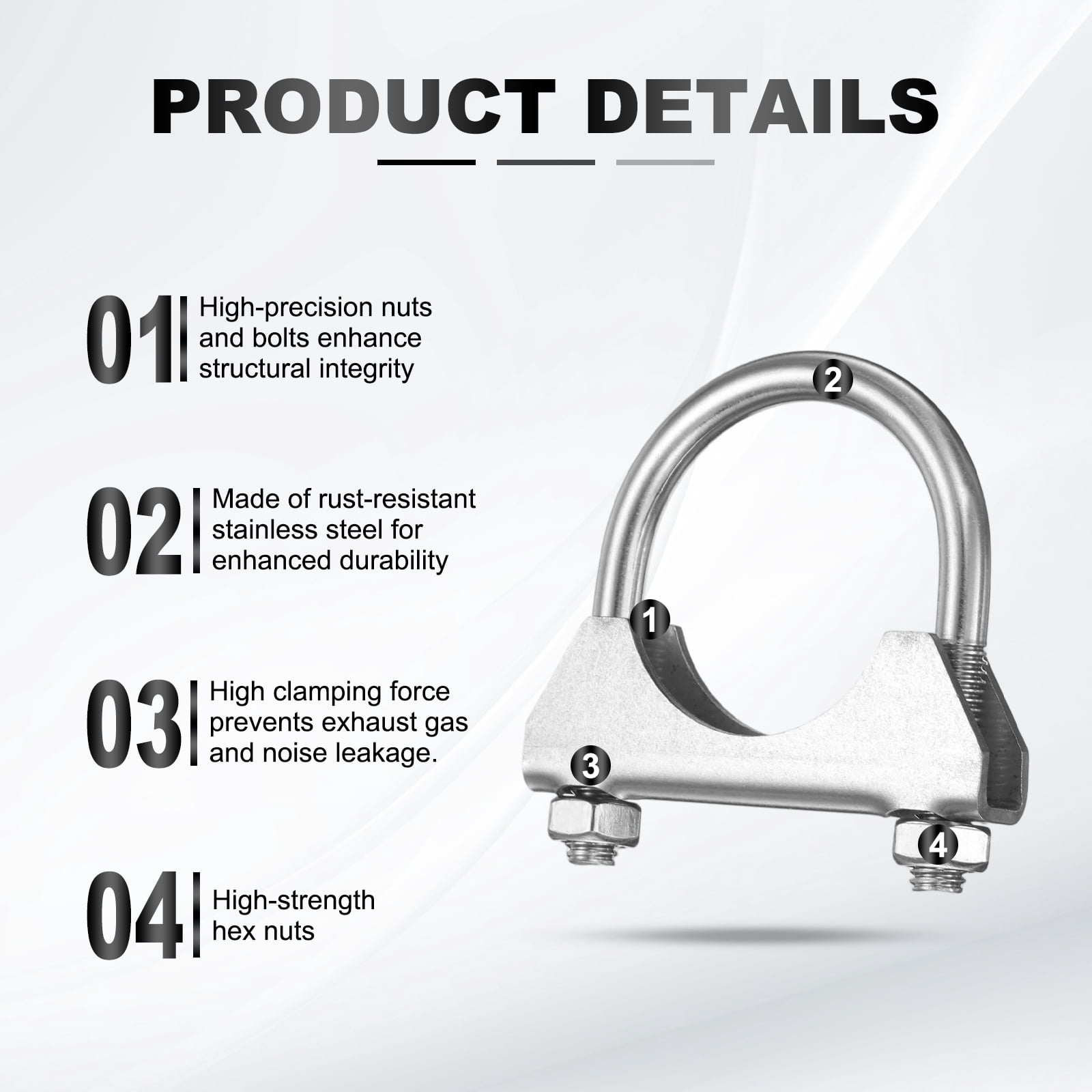 Uxcell 2pcs U Bolt Muffler Exhaust Clamp 45mm/1.77" 304 Stainless Steel U-Bolt Clamps Muffler Tip Hook Saddle Exhaust Clip for Tip Pipes Connection