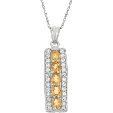 Citrine and White Topaz Sterling Silver Oval- and Round-Stone Pendant, 18
