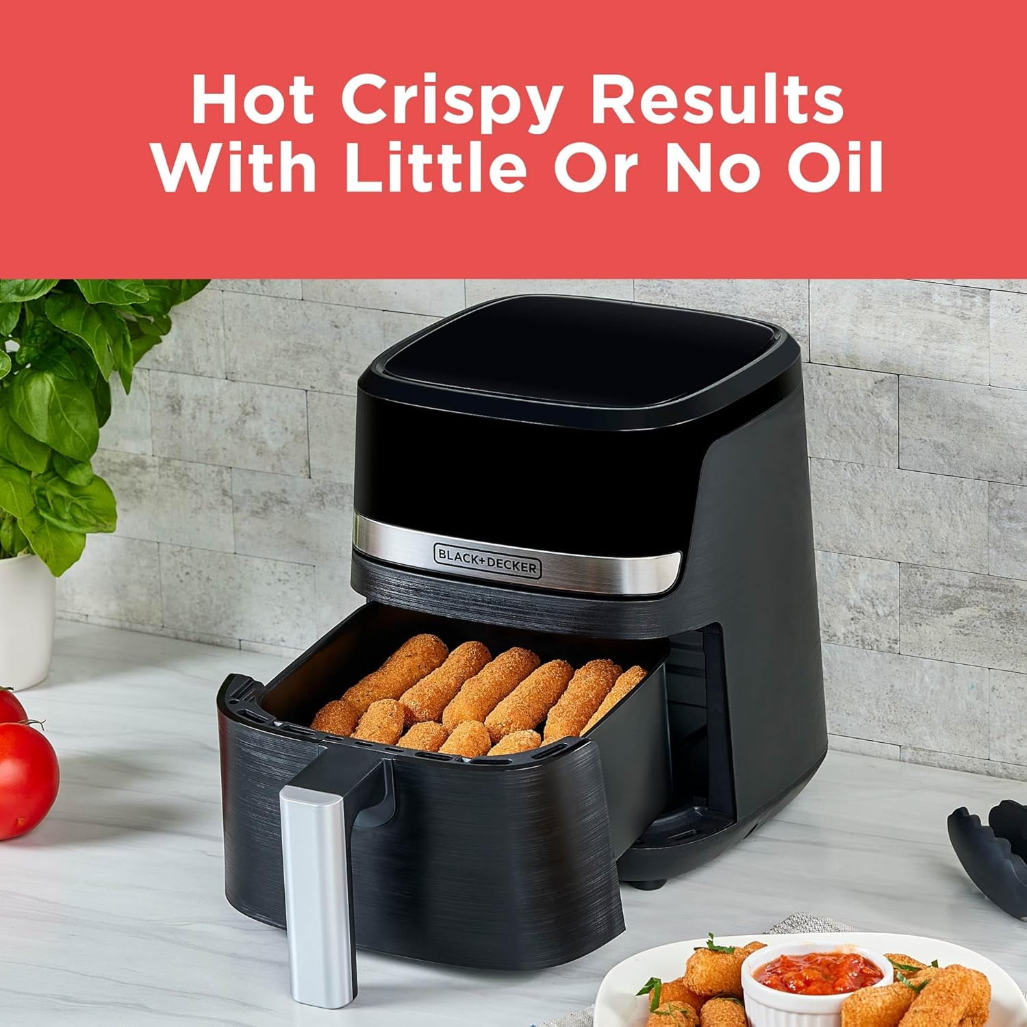 2QT Air Fryer, Crispy Deep Fried Taste without the Fat, Plus Bake, Dehydrate, and Keep Food Warm, Digital Touchscreen and Auto Shut-Off