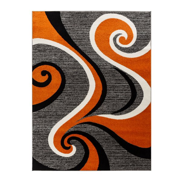 Oxford Collection Rugs Orange, Black, Grey, White, Modern Swirls