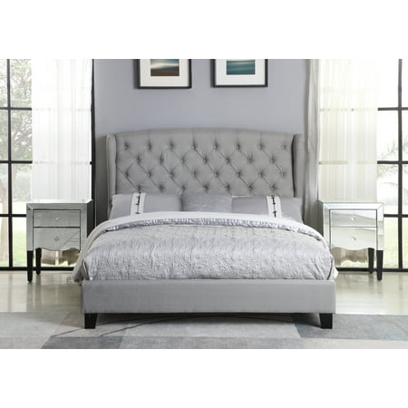 Best Master Furniture Yvette Grey Tufted Upholstered Platform Bed, E. (Best Type Of Sander For Furniture)