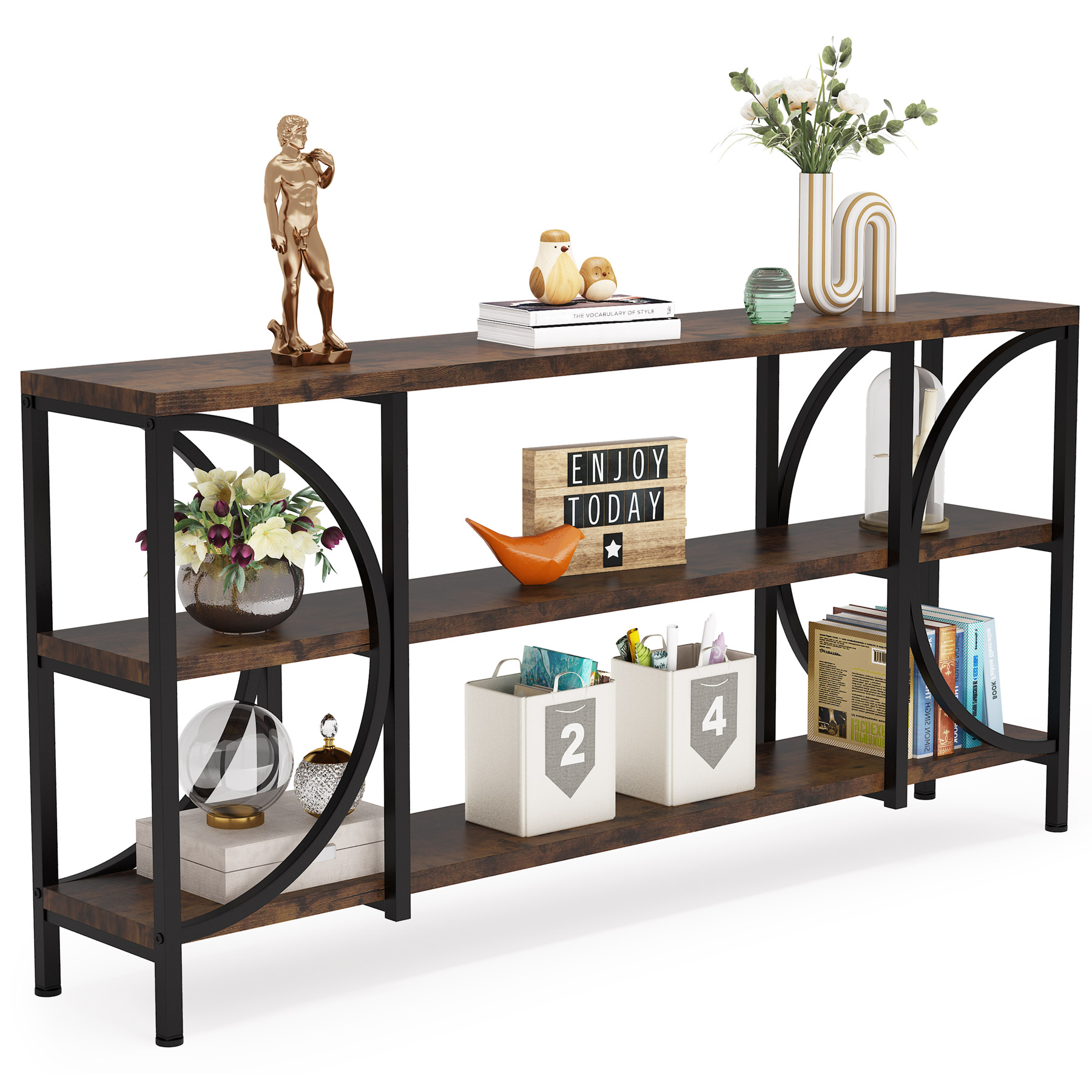 70.86 Inch Extra Long Sofa Table, 3 Tier Narrow Console Table with Storage Shelves, Industrial