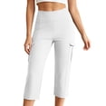 thumbnail image 4 of QTSHPN Womens Scrub Pants Sleek High Waist Cargo Style Stretchy Flex Capri with Flat Front for Summer Pants Women White L, 4 of 6