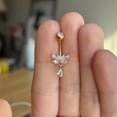 thumbnail image 3 of Beautiful 2Ct Pear Cut Lab-Created Diamond Small Dangly Belly Button Ring For Women's 14K Yellow Gold Plated Silver, 3 of 4