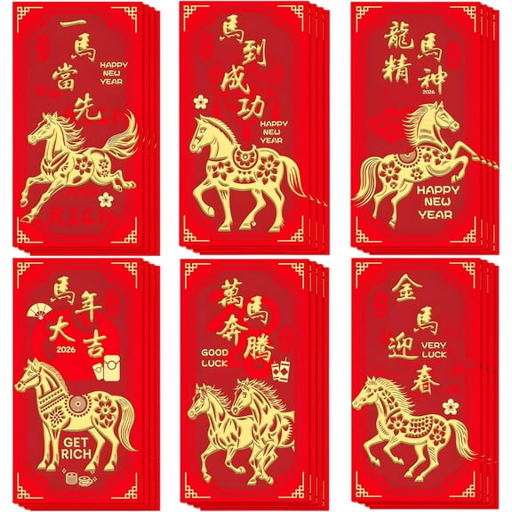 OHOME Chinese New Year Red Envelopes - 2026 New Years Eve Party Supplies | New Years Decorations - Lunar New Year Envelopes | Chinese New Year Gifts - Lunar New Year Gifts | Red Envelope Horse,24PCS
