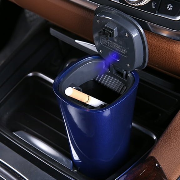 CxhicLuv Car Ashtray, Auto Solar Cigarette Holder, Multifunctional LED Light Covered Ashtray with Lid, Car Accessories, Store Ashtray & Reduce Odors, Smoking Drivers, Car Owners, Blue
