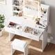 thumbnail image 5 of Vanity escritorio con lighted mirror: makeup vanity set con power outlet, cushioned stool, 6 almacenamiento estantes, 2 grande cajones y 3 - color light con adjustable brightness, blanca, 5 of 7