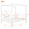 thumbnail image 7 of Metal Framed Canopy Platform Bed, Queen Size Bed Frame with Built-in Headboard & 4 Sturdy Metal Slats, Modern Canopy Bed Frame for Adults, No Box Spring Needed, 83.5"L x 63"W x 73.2"H, White, 7 of 7