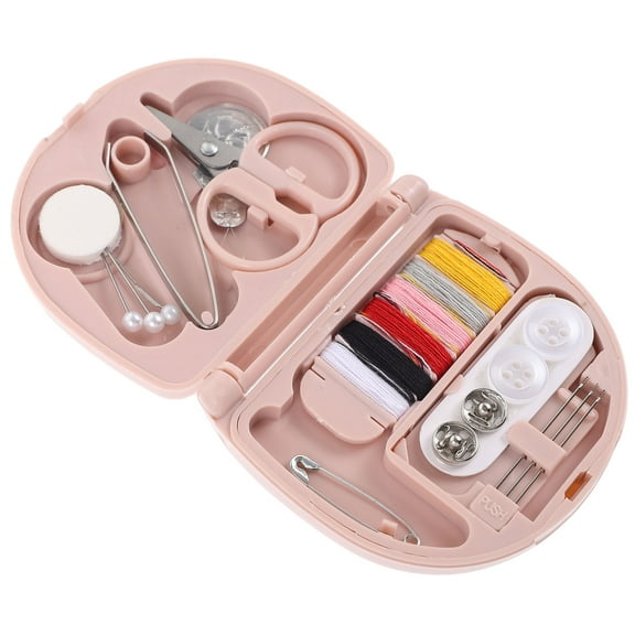 PENIKOKO 1Set Portable Thread and Needle Kit in Pink Plastic Case for Sewing Storage and Repair