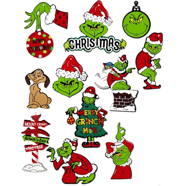 24 Uds. Adornos de Feliz Navidad Grinch, etiquetas de regalo colgantes para puerta navideña