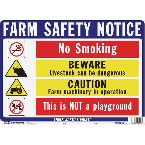 Hy-Ko Farm Safety Notice Sign 20320