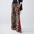 thumbnail image 5 of Women's Casual Pants Drawstring Leopard Print Color Block Side Striped Straight Leg Wide Leg Loose Pants Brown S, 5 of 9