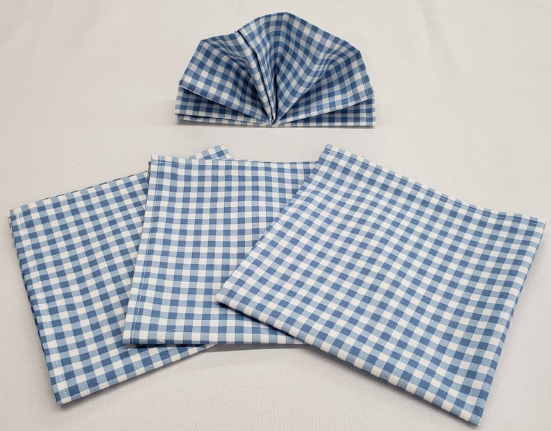 Light Blue & White Checked Gingham Cloth Napkins by Penny's Needful