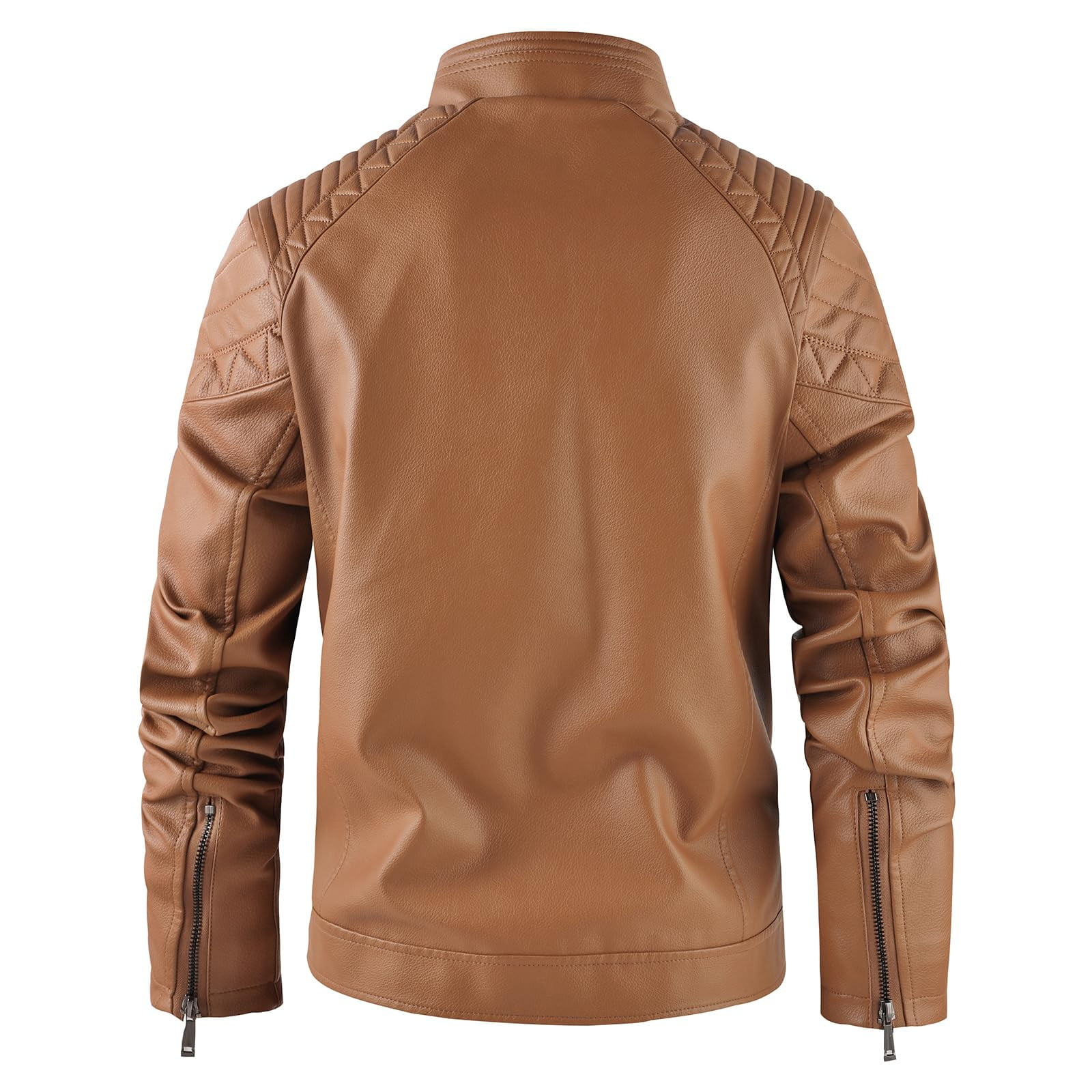 LEDUNTINO Men's Leather Jacket, Stand Collar PU Faux Leather, Zip-Up Motorcycle Bomber Jacket, Slim Fit Biker Coat