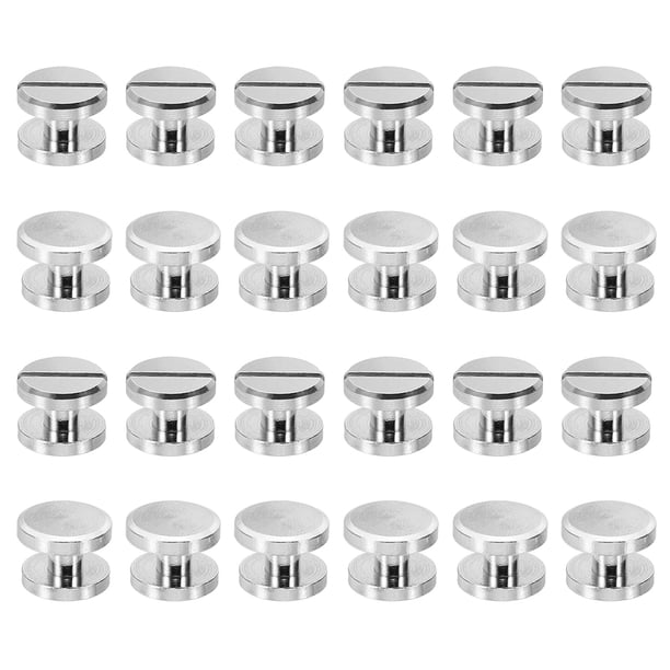 Tornillos Chicago M4x4mm, 25 juegos de tornillos de latón con ranura para encuadernación, remaches para cinturones de cuero, álbumes de recortes y fotos, plateados