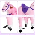 thumbnail image 4 of Qaba Kids Walking Pony Ride on Toy Rocking Horse Neigh Sound Plush w/ Wheel Child Gift 110lb Weight Capacity Pink, 4 of 10