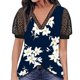 thumbnail image 1 of Gibobby Camiseta de manga corta para mujer Top manga corta con cuello en V encaje informal con estampado moda para mujer(Blanco,M), 1 of 4
