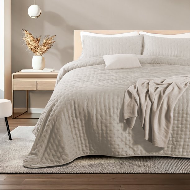 Colcha Ligera Dreamlabcon 1 Funda de Almohada, Capitonado, Ultra Suave.Hipoalergénico. Edrecolcha para Cama. Edredón para Verano y Todas las Estaciones. (Individual 175x240 cm,Trébol,Beige)