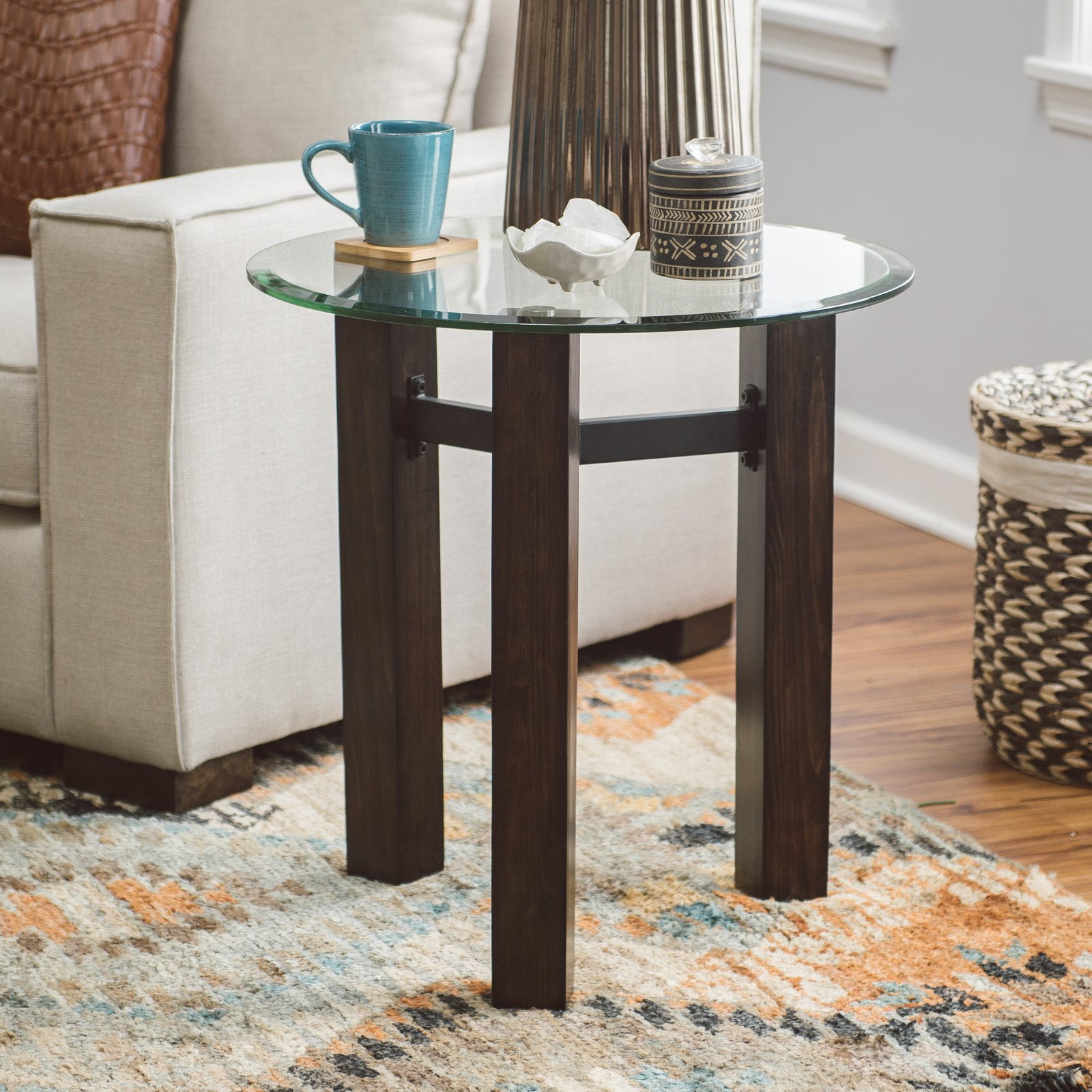 Belham Living Hanover Glass & Wood End Table