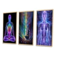 thumbnail image 3 of Designart "Meditation Neon" Robot Framed Wall Art Set Of 3 - Purple Modern Frame Canvas Set For Living Room Decor, 3 of 6