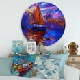 thumbnail image 2 of Designart 'Red Sail Ship On Purple Sunset in Blue Ocean' Nautical & Coastal Circle Metal Wall Art 36x36 - Disc of 36, 2 of 5
