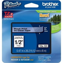 Genuine Brother 1/2" (12 mm) Black on Clear TZe P-touch Tape