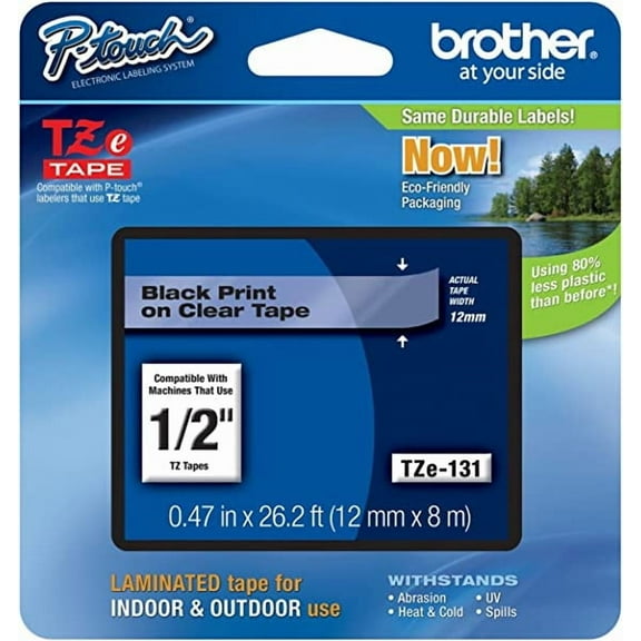 Genuine Brother 1/2" (12 mm) Black on Clear TZe P-touch Tape