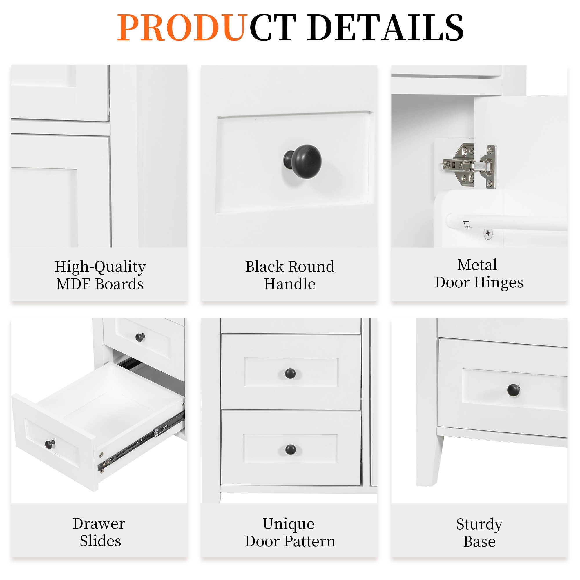 MAYEERTY 36" Bathroom Vanity Ceramic Sink Top Solid Wood MDF Flip Drawer Adjustable Shelf Metal Handles