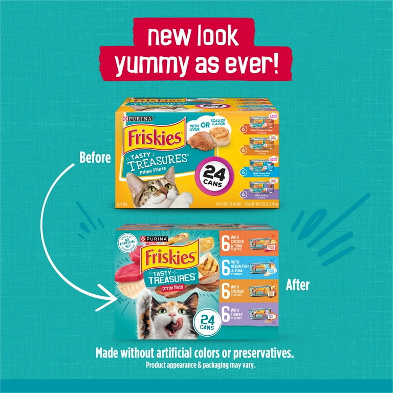 Purina Friskies Wet Cat Food Variety Pack Tasty Treasures Prime Filets With Chicken and Tuna With Chicken and With Ocean Fish and Tuna and With