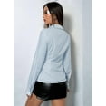 thumbnail image 2 of Women'S Striped Button Down Slim Fit Shirt Long Sleeve Collar Work Blouse Tops Blue S, 2 of 8