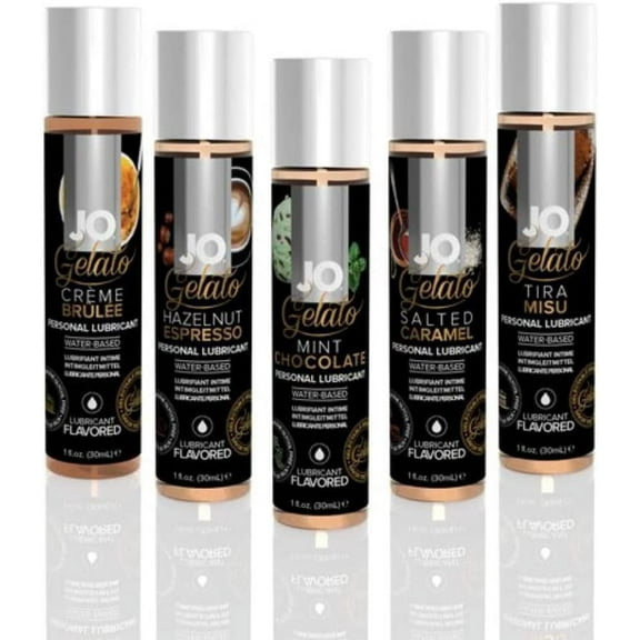 System Jo H2O Flavored Lubricant Collection - 5 Gelato Flavors - Creme Brulee, Hazelnut Espresso, Mint Chocolate, Salted Caramel, Tiramisu - 1oz Bottle of Each Flavor