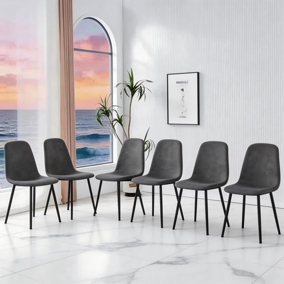Comfortable Linen-Cotton Dining Chair Set - Six Pieces in Dark Gray.Integrated Seat and Backrest,Linen-Cotton Material,Modern Home Matching.W1151124300
