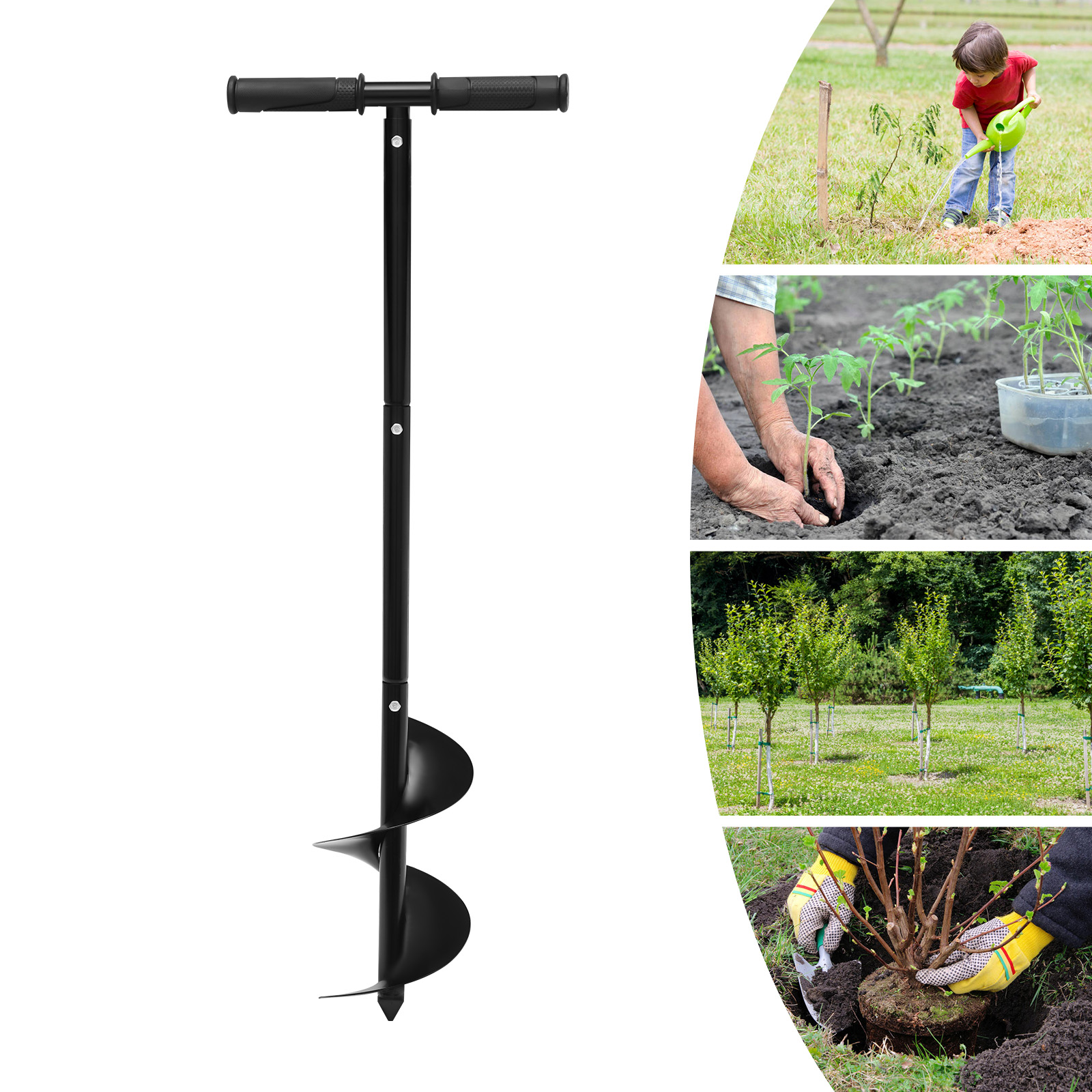 Manual Garden Auger Drill ,6" Auger Bit w/Handle & Gloves w/Plastic Claws, Portable Garden Hole Digging Drill Bit ,Auger Post Hole Digger for Planting Umbrella Fence Holes 6*33.46in